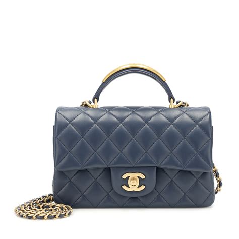 chanel flap bag with top handle blue|其他.